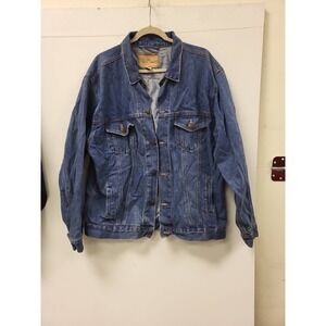 Open Trails Denim Jacket Mens Size L Stone‎ Washed Blue Jean Trucker Coat